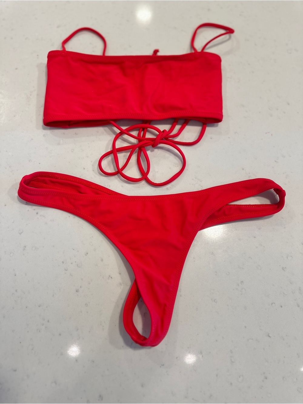 NWOT White Fox Red Thong Bikini Adjustable Top Small Trendy